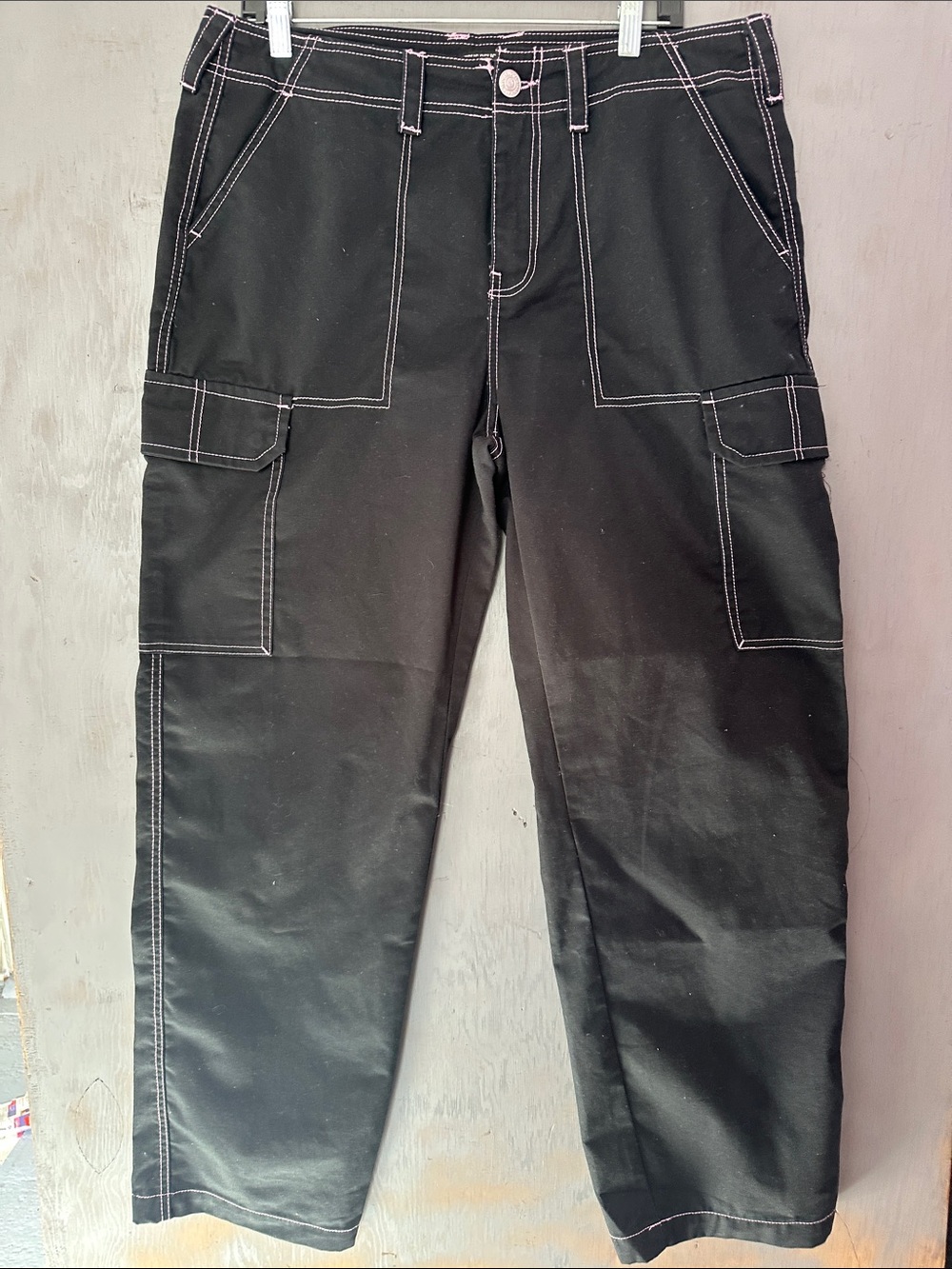 True Religion Black Cargo Pants with White Contrast Stitching